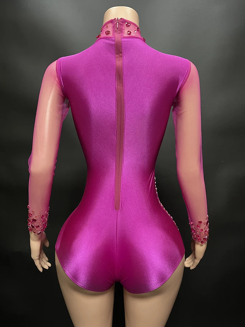 NOVANCE eco friendly products 2023 rose red high neck sparkling diamonds one piece jumpsuit romper for club bar party stage