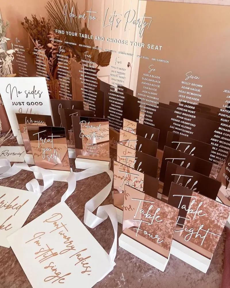 A & C изготовленный на заказ место карты зеркало Свадебная циркониевая диатема, стоящая акриловая свадебного стола номер