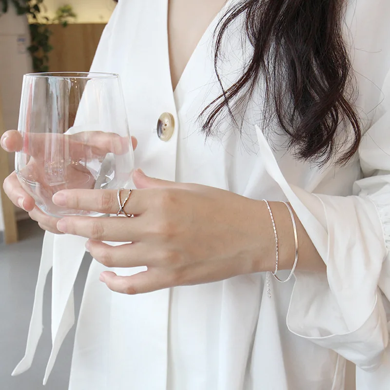 Trendy Simple platinum plated 925 sterling silver ring X cross style adjustable ring