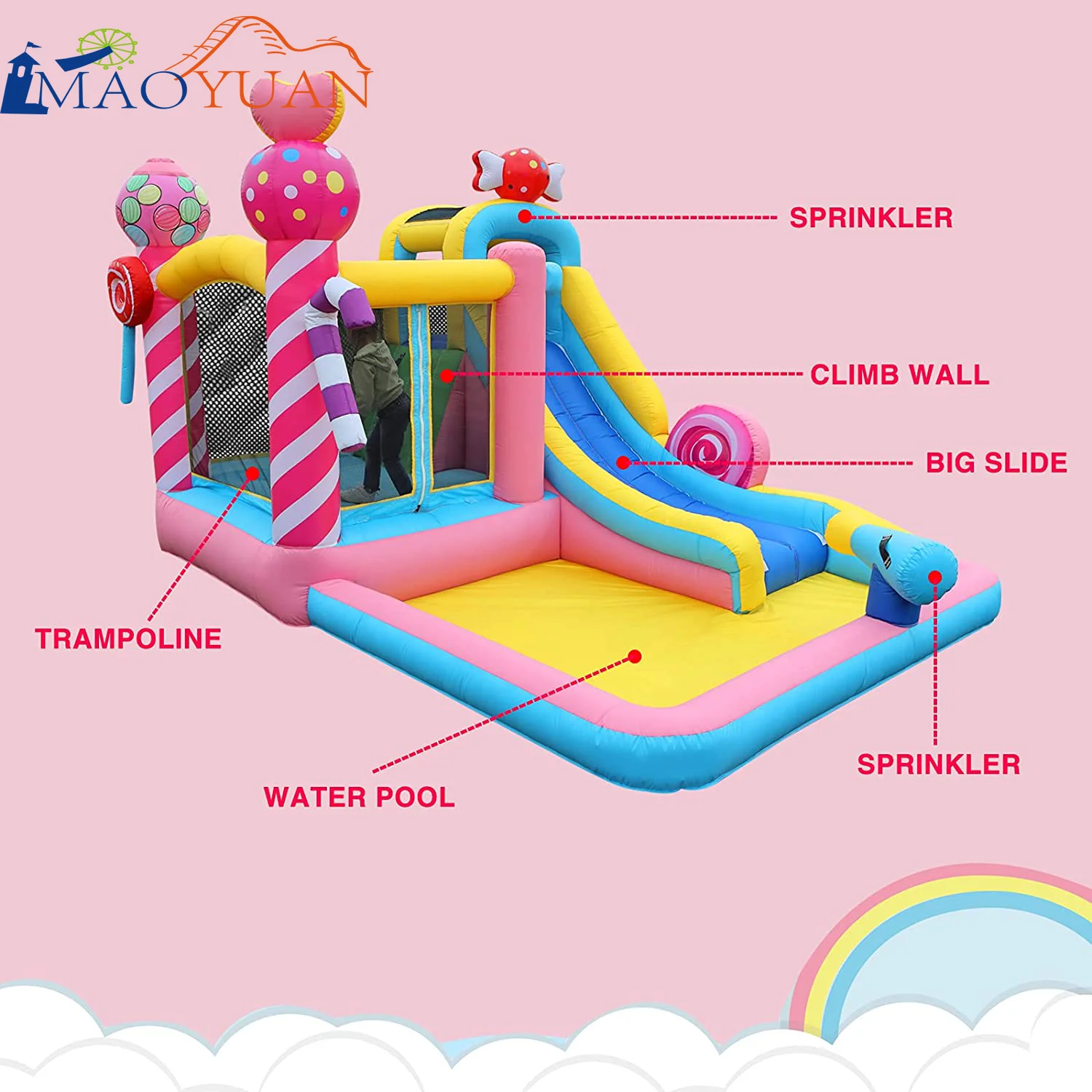 Лидер продаж 2021, голубые и розовые конфеты, надувная горка с бассейном для детей