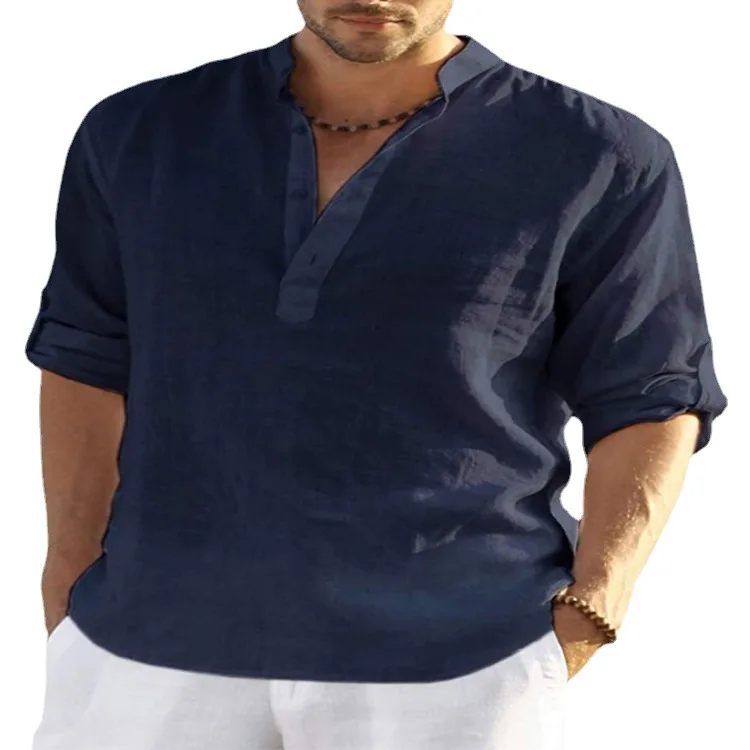 Wholesale  Half Sleeve 100  Linen Fabric Men Cotton  Linen Shirts  Men