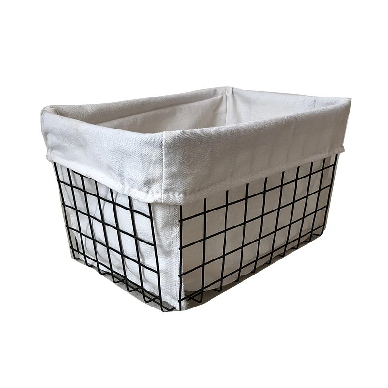 Black Metal Basket Woven Golden Iron With Linen For Storage Cabinet