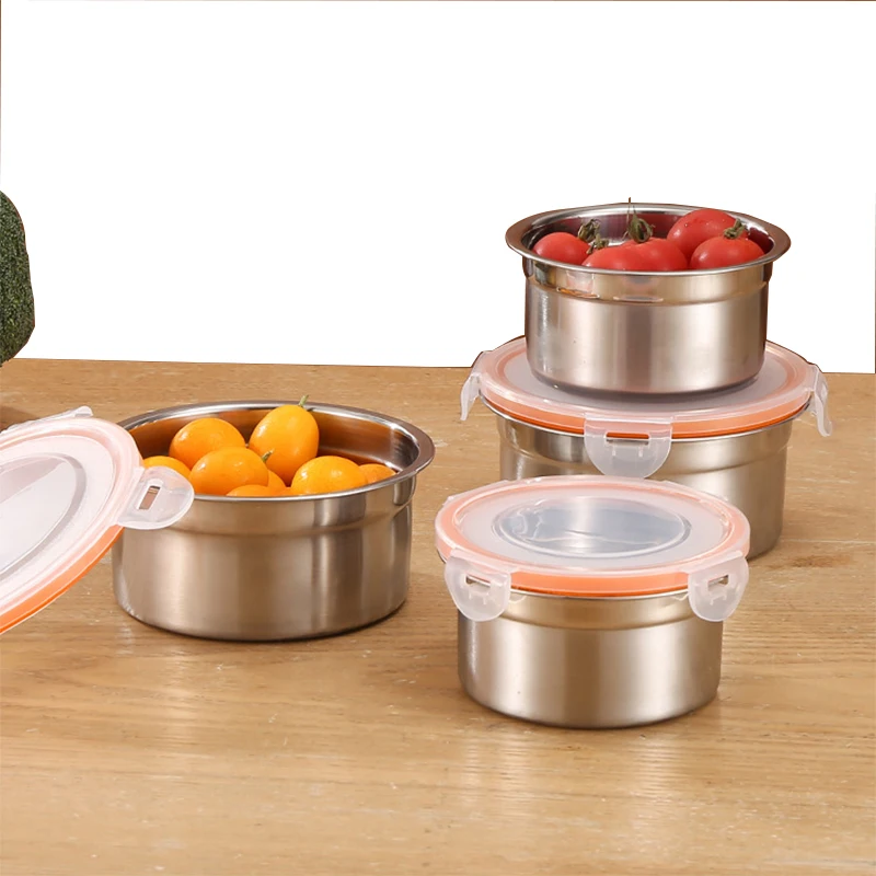 Customization stainless steel food container with lid kitchenware wholesale food containers storage fruits dessert takeway