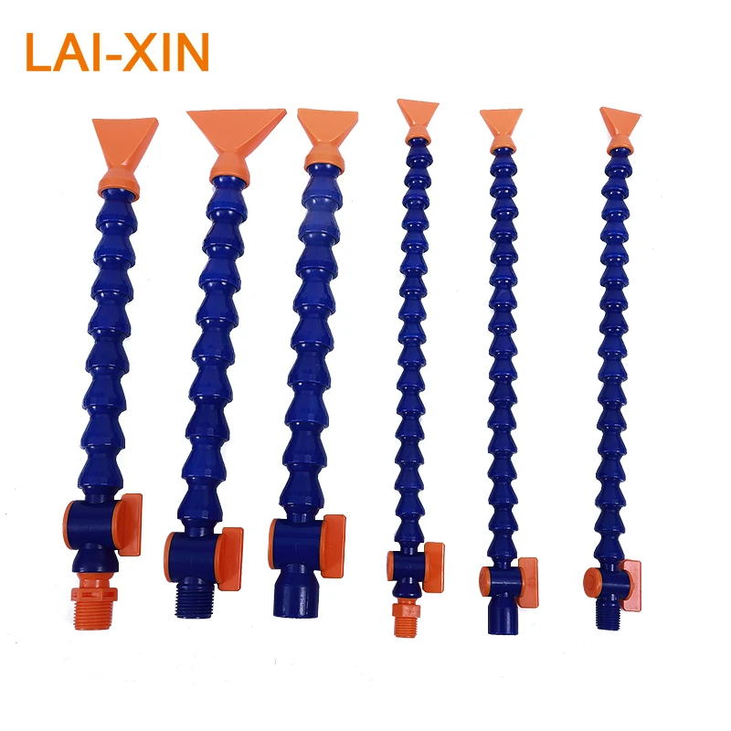 1/4 300mm Round Flat Plastic Flexible Water Oil Coolant Pipes Hoses With Switch For CNC Machine Lathe Milling Cooling Tube