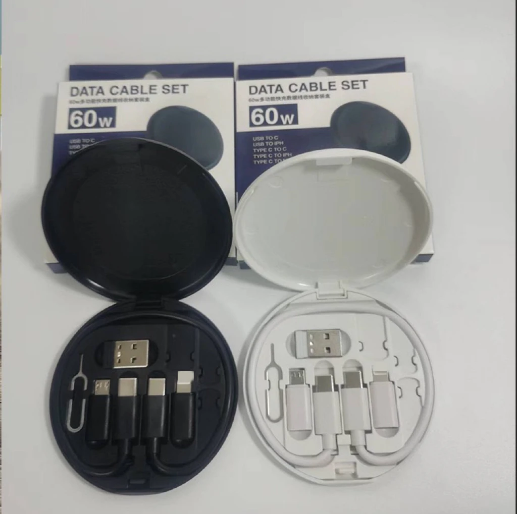 iStapromo Gifts Portable multifunction data cable digital storage box data cable 60W fast charging cable five-in-one three-in-1
