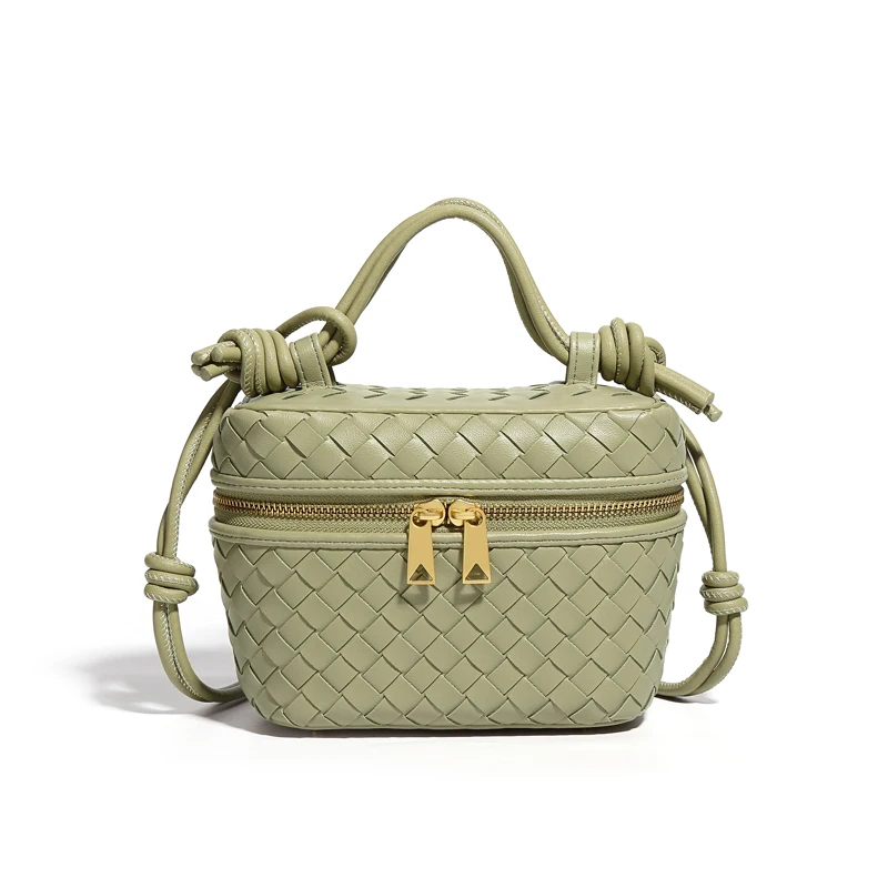 Handmade braided bag simple bag fashion new double zipper box handbag niche texture pure color  hundred shoulder crossbody bag