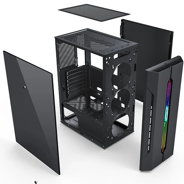 Internal RGB Fans ATX Gaming Computer Case with Light Strip Irregular Personality Panel Design