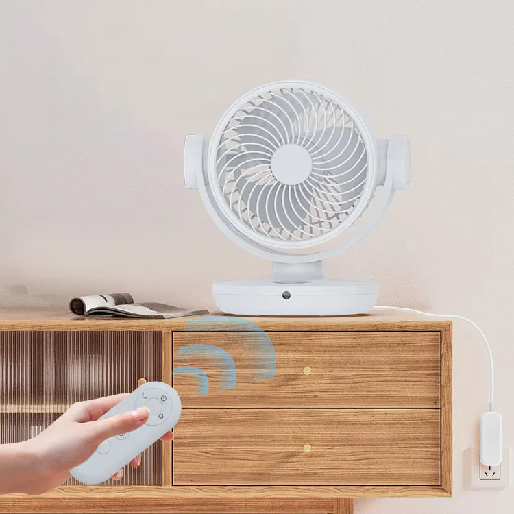 12 V DC Desktop fan 360 shake head plug-in style can be timed remote control air circulation fan