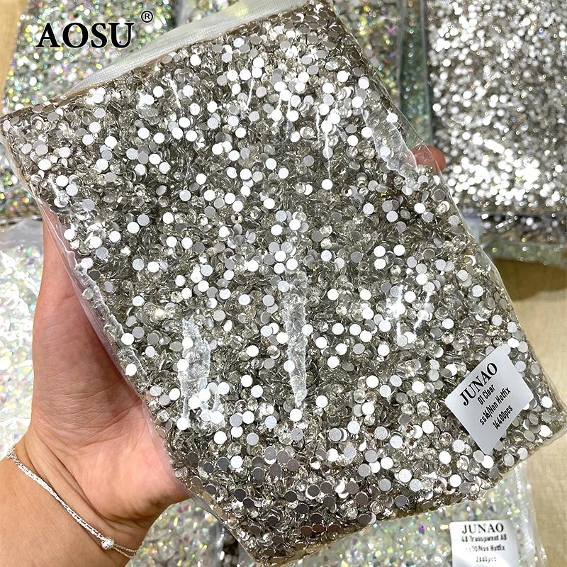 AOSU Bulk Package SS3-SS50 Transparent AB Crystal Stone Non Hotfix Flatback Glass Rhinestone For Nail Art Decoration