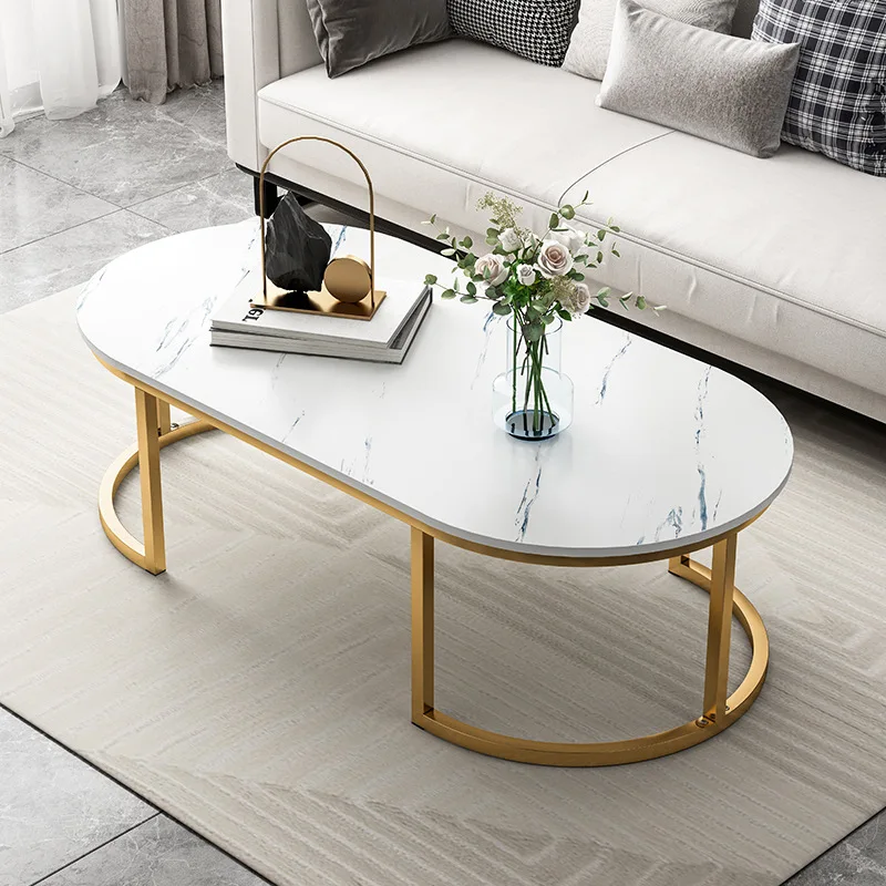 Fancy good quality minimalist style home furniture 2022 simple nordic marble oval coffee table