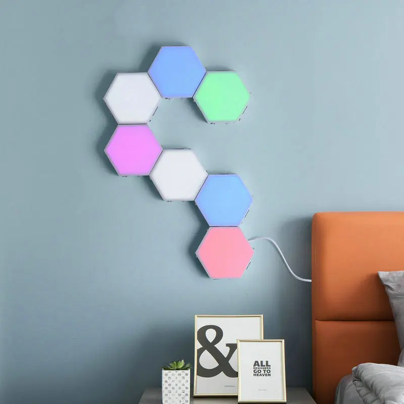 Colorful LED Honeycomb Quantum Hexagon Wall Lamp With Touch Sensitive For Bedroom Living Room Stair Loft DIY Decor Night Light