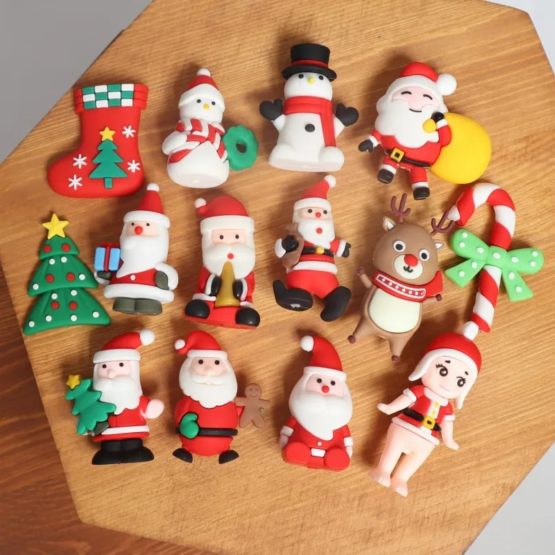Christmas party decoration hot sale baking festival pvc dessert cupcake ornament toy 3d green tree christmas cake topper