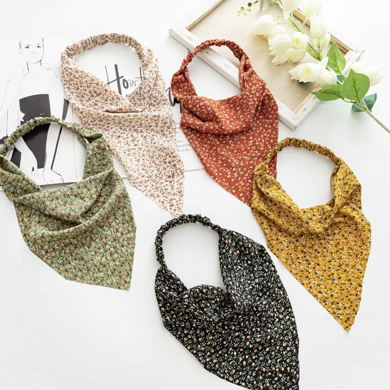 Hot Selling Bohemian Style Fabric Elastic Head Bandanas Print Flower Triangular Headband For Women