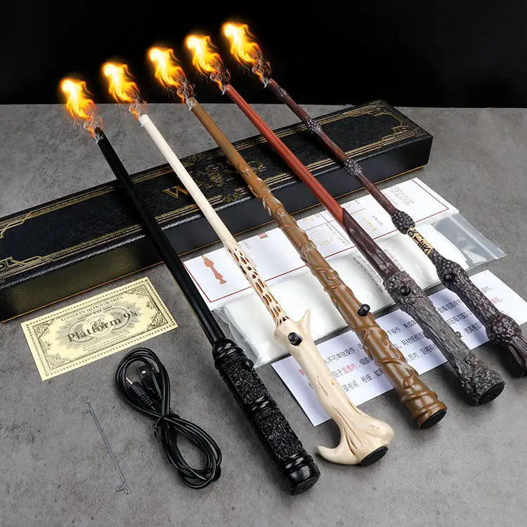 6mm Halloween Party HP Wizard Cosplay Magic Wand Fire Real Flames and Harry Shoot Fireballs Potter Stick Wand
