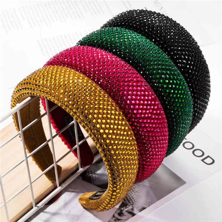 
Colorful Women Gold Velvet Wide headbands Full Resin Crystal Rhinestone Headband For Ladies 