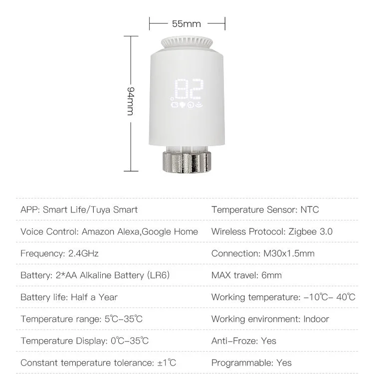 comfurter gas boiler heater wireless heating 220v digit smart angle tuya zigbee wifi thermostatic radiator valve