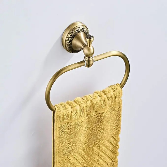 Oil rubbed bronze antique towel rack hanging ring wall mounted round towel bar brass bathroom towel ring