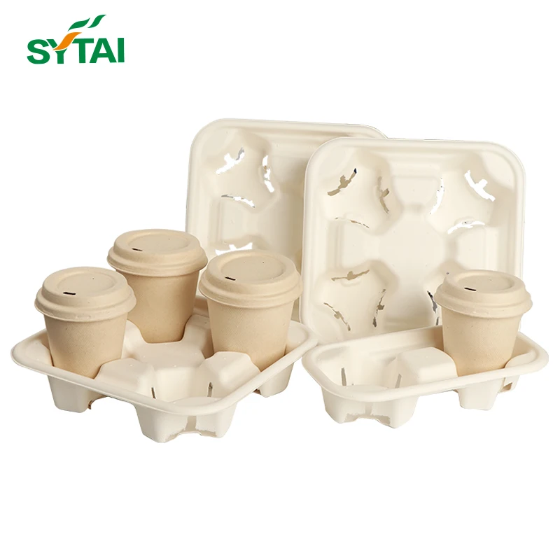 Биоразлагаемые держатели для бумажных стаканчиков, 2 отделения, сахарный тростник, целлюлоза, одноразовые держатели для 2 стаканчиков, держатель для кофейных стаканчиков с 4 чашками