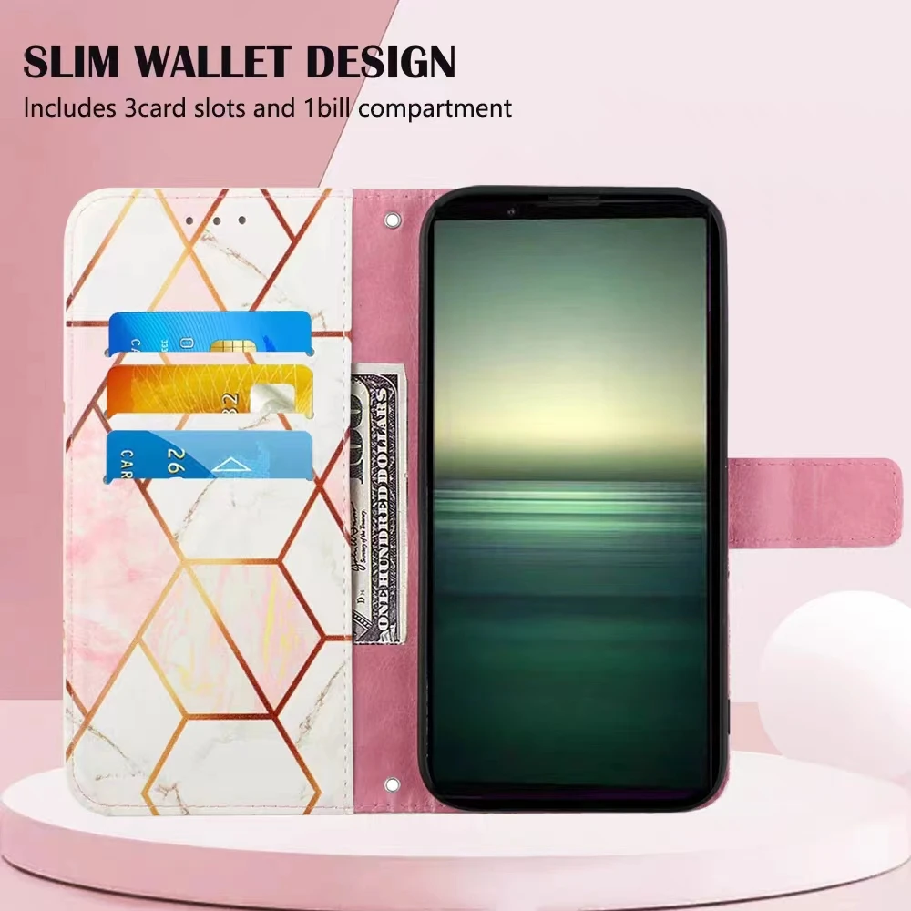 Fashion Flip Book PU Leather Case/Cash Card Holder/Wrist Strap For Sony Xperia 1 5 10 IV 1V 10V ACE III Case