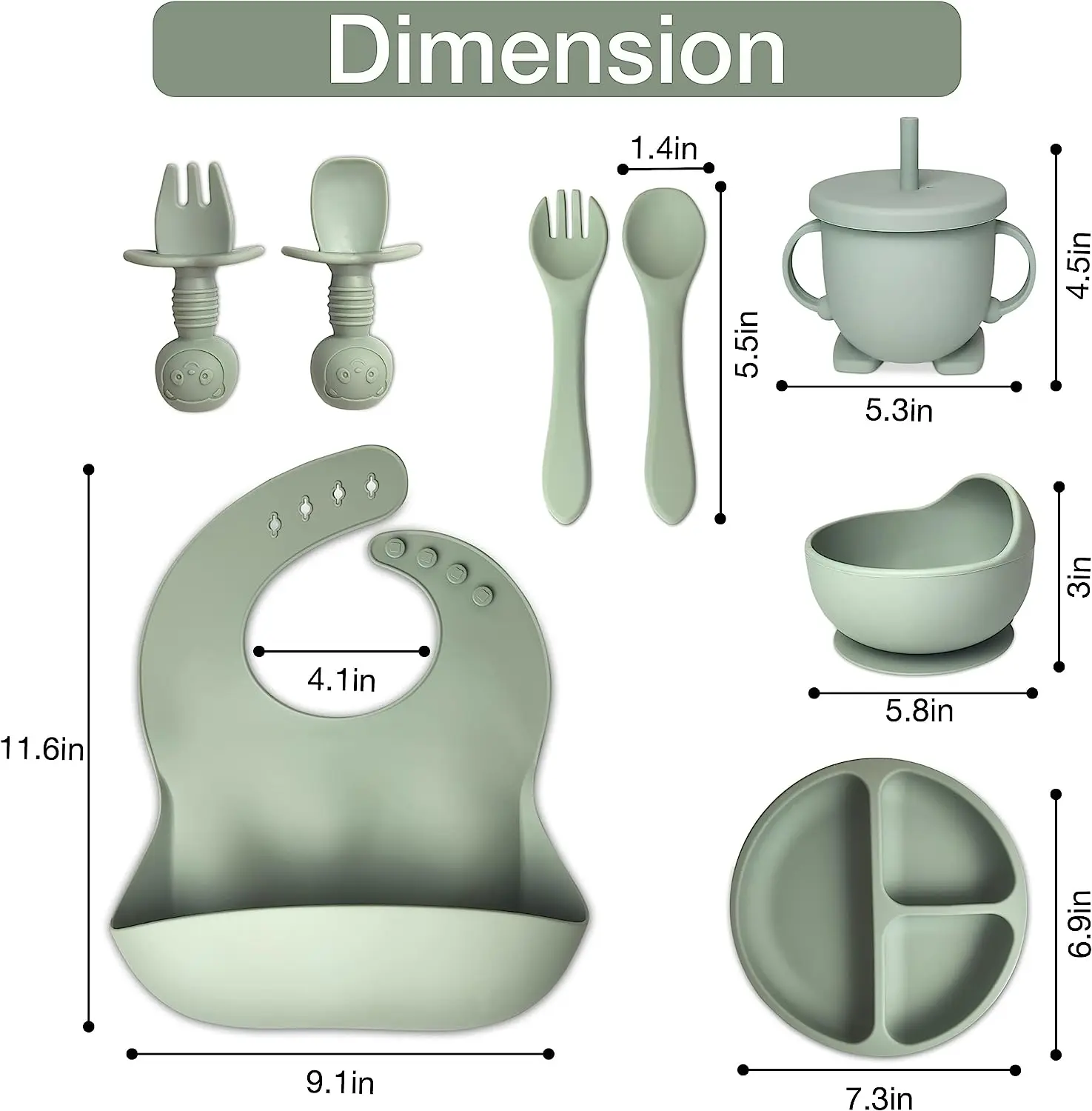 High quality Kids Cutlery Set Spoon Fork Plate Bib Baby Feeding Nursing Silicone Baby Suction Bowl 2023