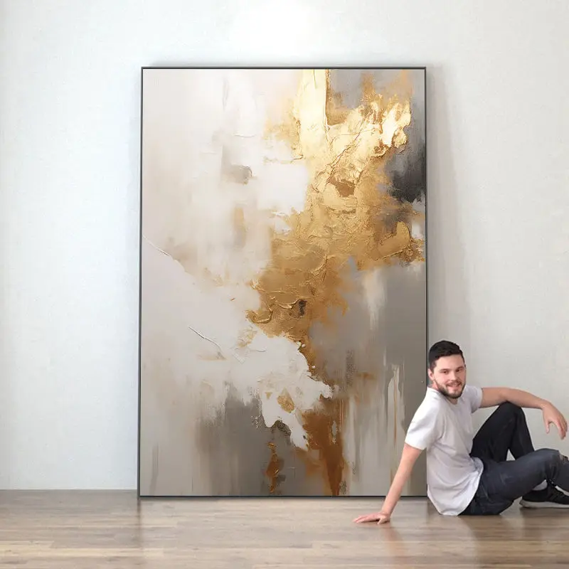 Factory Custom Large Abstract 3D Thick Oil Painting Gold Foil Hand-Painted Canvas Wall Art Impressive Landscape Paintings