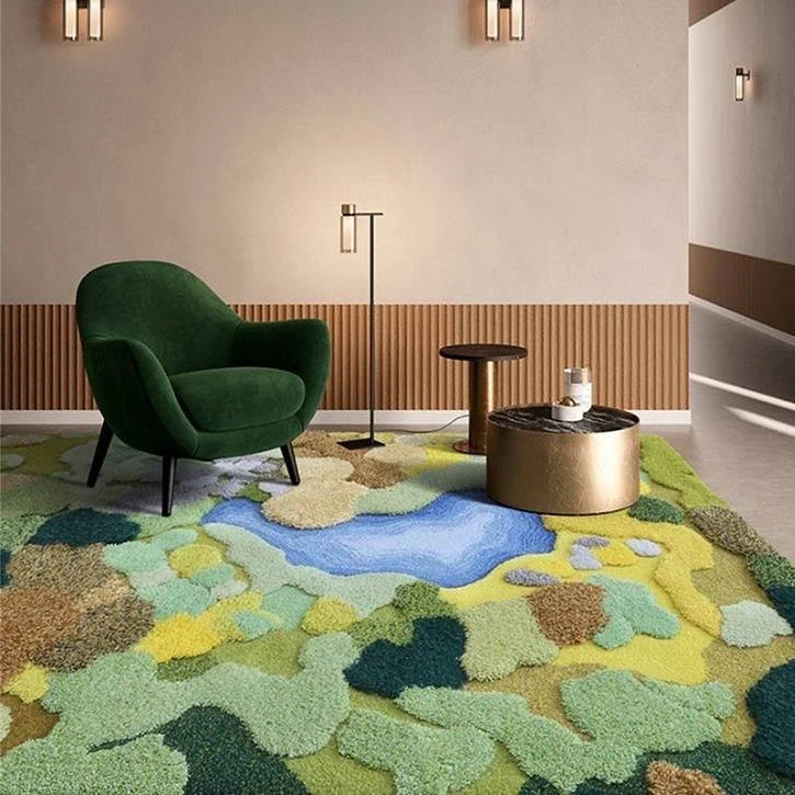 Artificial Grass Round Handmade Green Moss Forest 3d Tufted Colorful Design Area Rug Carpet Custom Rug