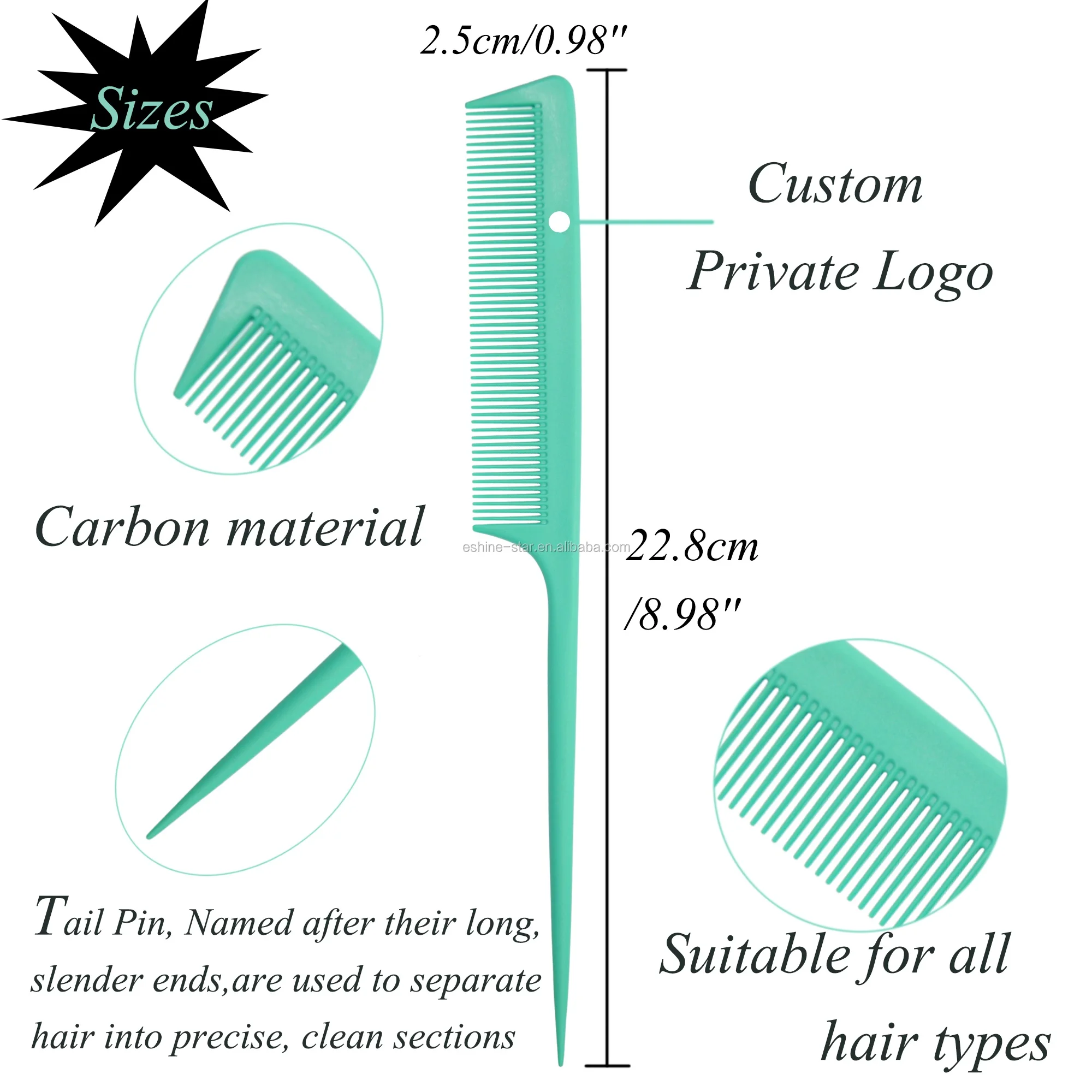 
Custom private label straight hair comb carbon fiber tip tail comb dyeing hair comb 