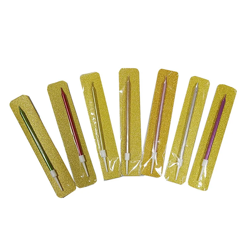 Wholesale Single Pack Birthday Cake Candles Glitter Golden Plated Slender  Cake Candles