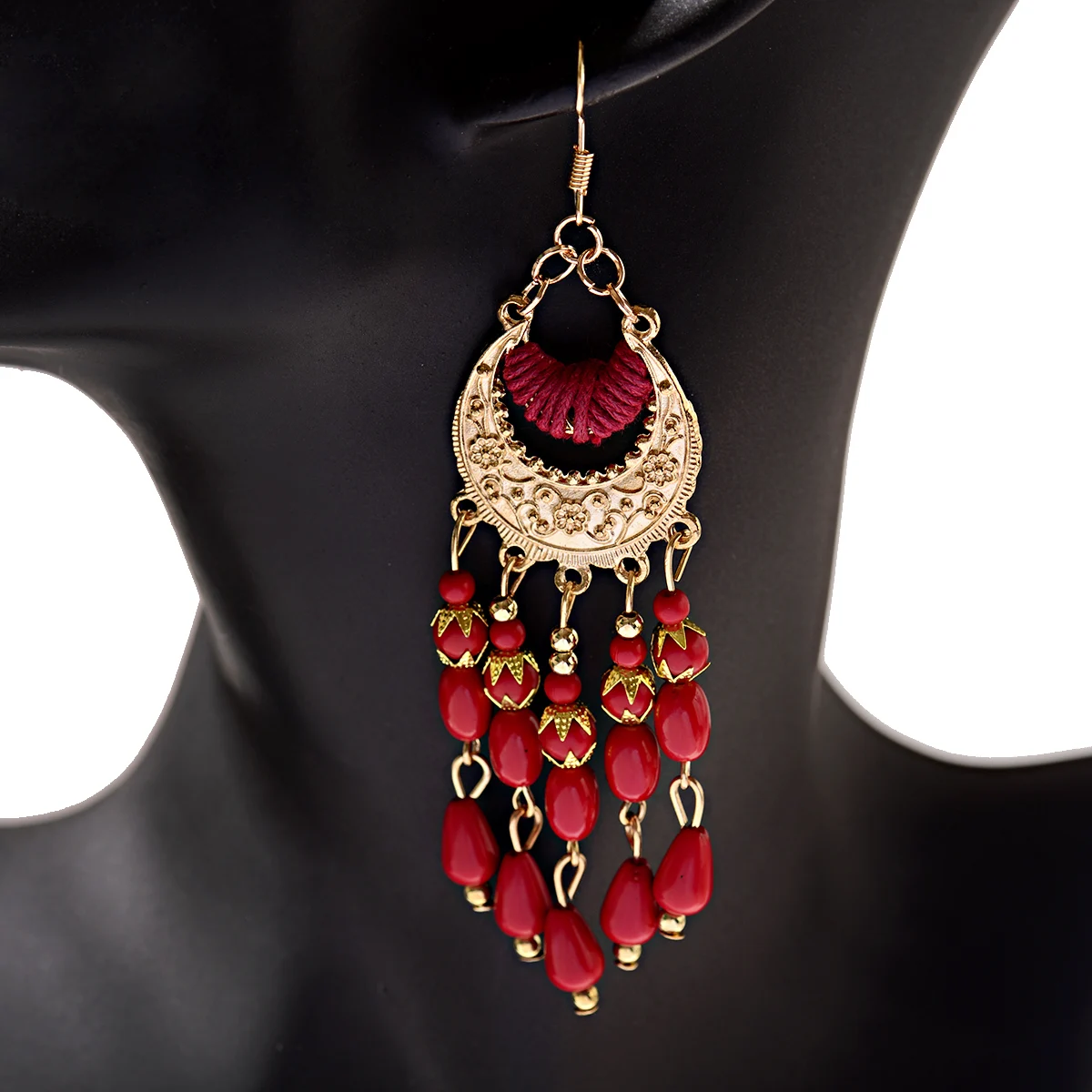 2021 Vintage Ethnic Bohemian White Beads Jhumka Earrings Geometric Metal Tassel Indian Earrings Tibetan Jewelry