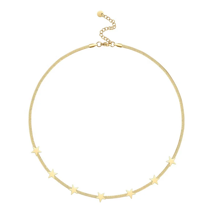Latest High Quality 18K Gold Plated Stainless Steel Jewelry Five Pointed Star Snake Chain  Necklaces P213200