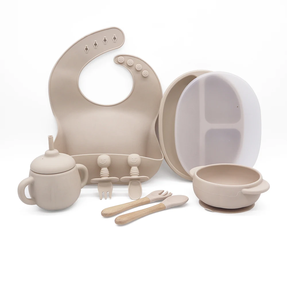 Factory Kids Dinnerware Non Toxic Anti Spill Baby Bowl BPA Free Divided Suction Silicone Baby Plate feeding Weaning Set