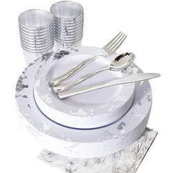 175pcs Best Price Holiday Clear Disposable Plastic Dinnerware sets