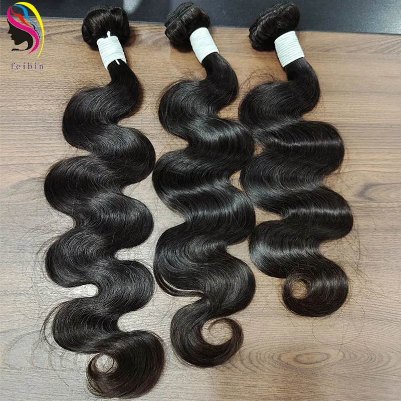 100 Unprocessed Henan Feibin Deep Wave cuticle aligned brazilian raw indian vietnamese Human Hair extension bundle with closure