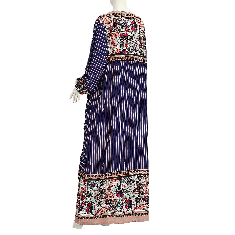 Modern Print Design Casual Dubai Cotton Long Sleeve Embroidered cotton printed long sleeve muslim woman s dress