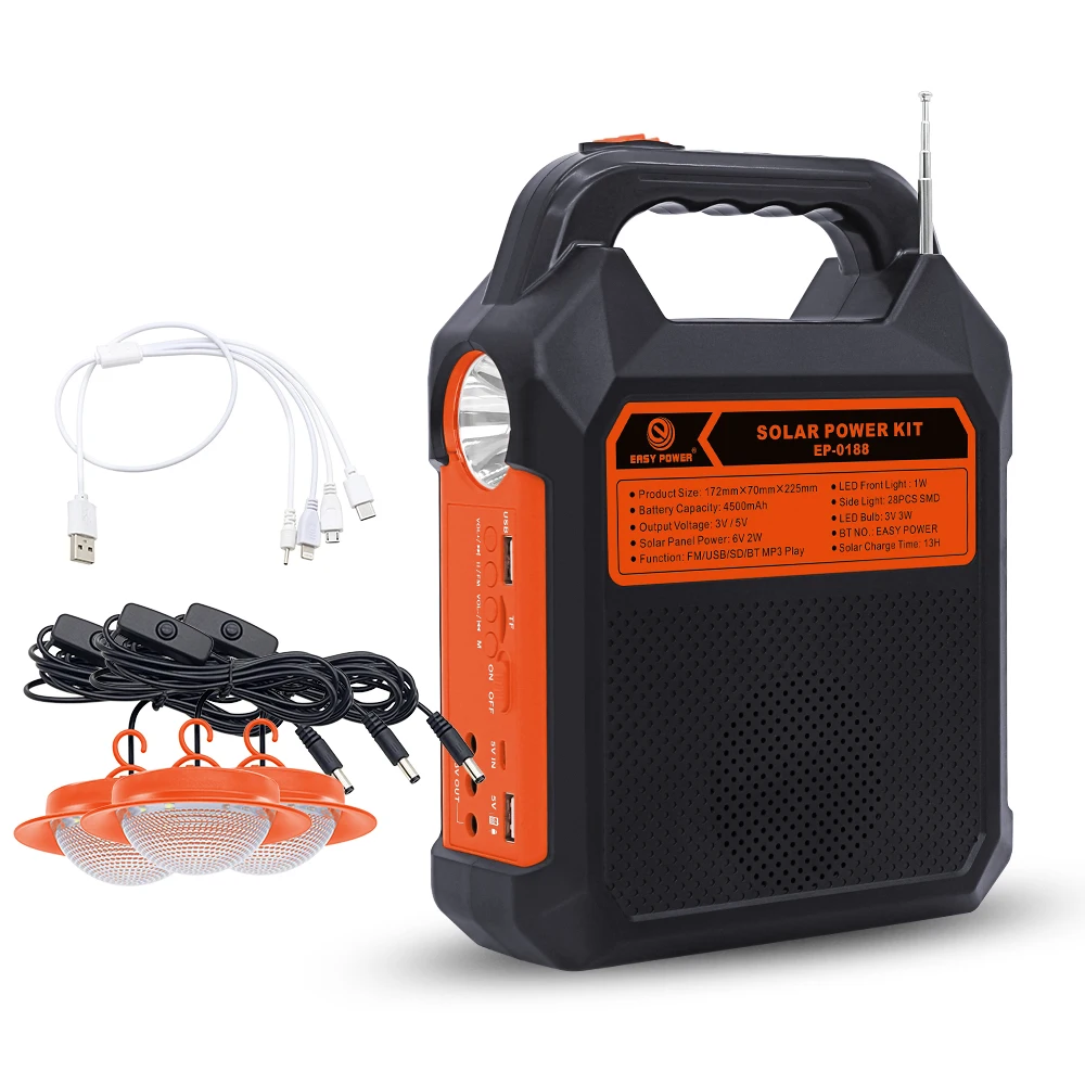 Solar Radio Lights 18650 Battery Lithium Solar Camping Lights Detachable Solar Panel Design with Speaker FM Radio
