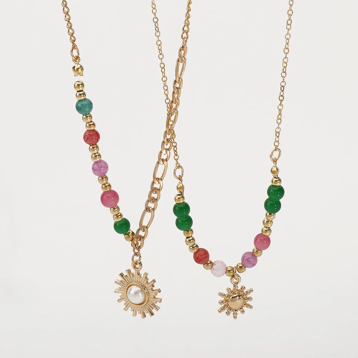 Trendy Unisex Wholesale Natural Cat Eye Pearl Sun Stainless Steel Glass Bead Pendant Necklace