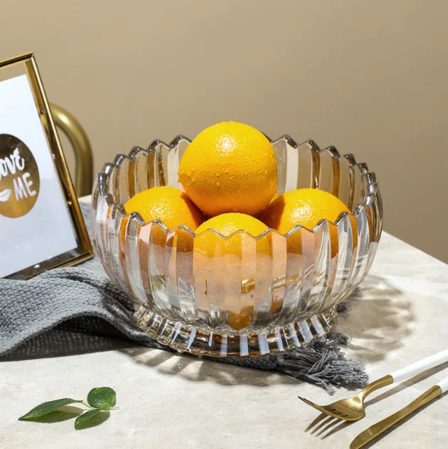 Zhejiang yiwu custom big  round glass decoration  decorative snack nuts and dried dry serving  fruit plate tray