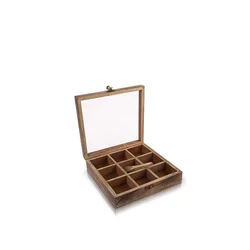 handmade square wood shadow wooden masala spice compartment storage craft box for kitchen