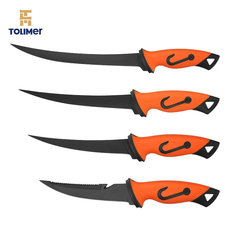 In Stock New Design 5Cr15 Stainless Steel Fishing Knife With Plastic Handle Black Coating Blade Fishing Fillet Knife