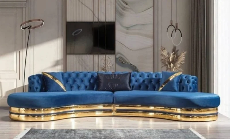Newest Luxury Golden Stylish Base Decor Lobby Sofa Set Stainless Steel Lounge Chair Velvet Couch For Hotel Home