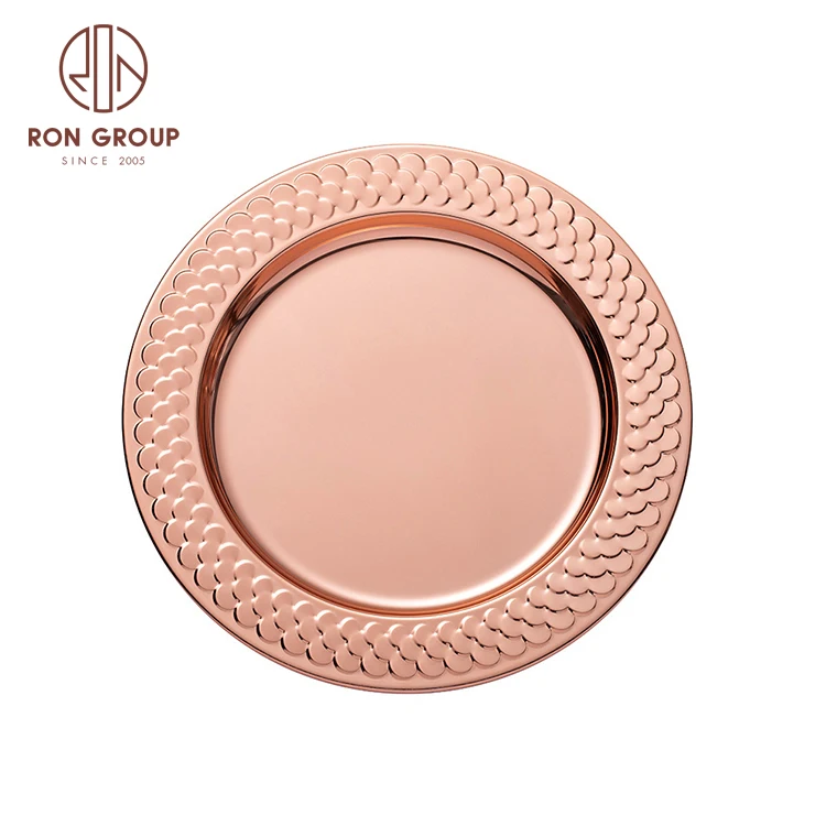 Wholesale 30cm Stainless Steel Serving Dish for Party Elegant Rice Panicle Tray Dinner Plate Metal Gold Charger Plate