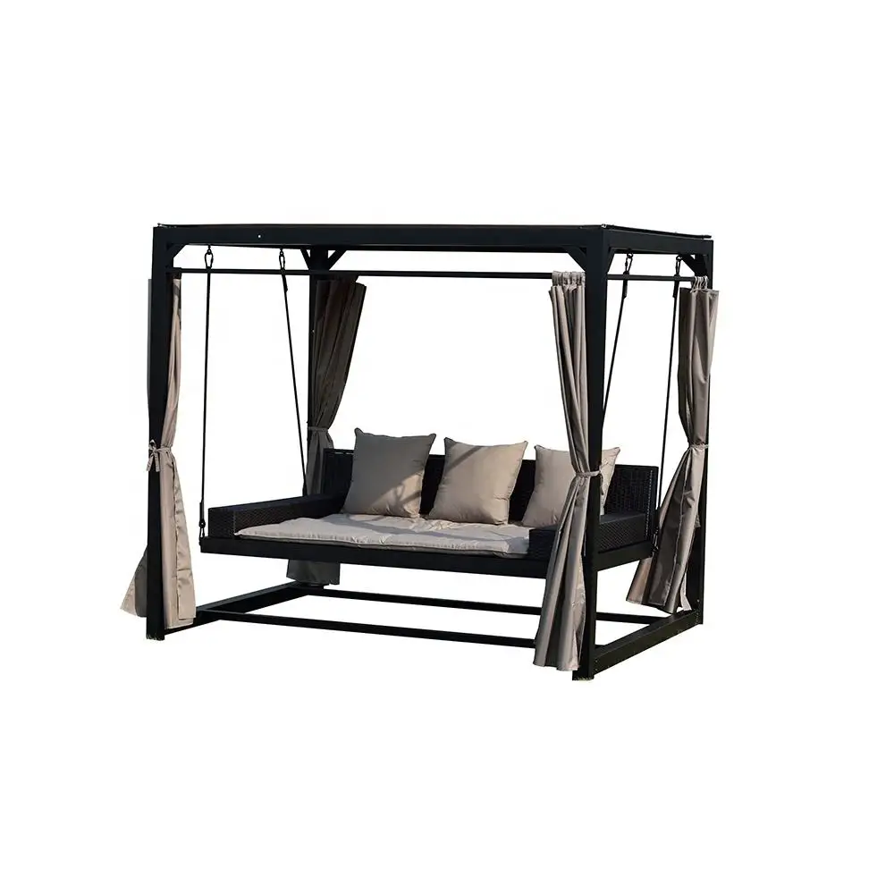 New Fashion Adjustable Weatherproof Shelter Hammock Swing Sofa Outdoor Furniture Steel Garden 3-seats Swing Sofa