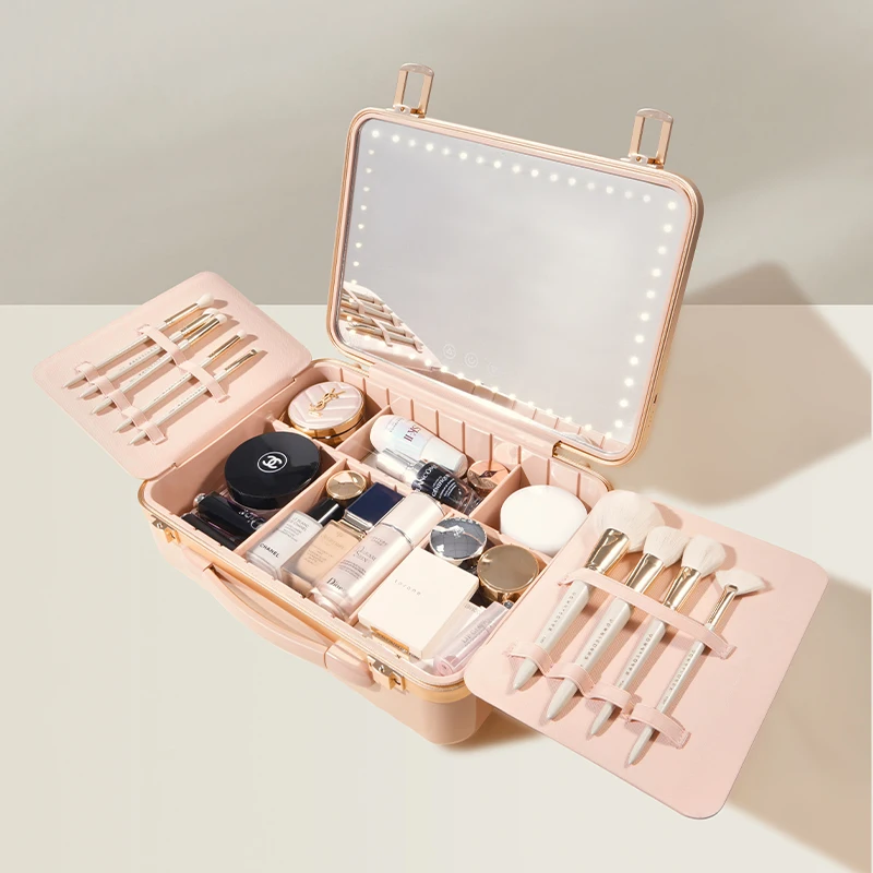 Rownyeon 2024 New Style Custom Logo LED Light Makeup Bag Removable Travel Organizer Cosmetic Case with Mirror