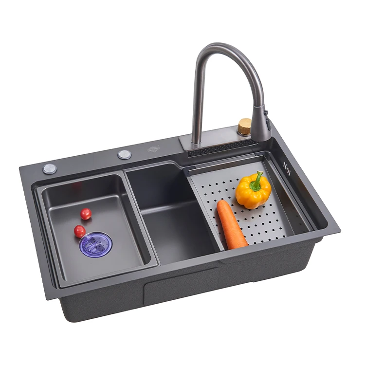 Single Bowl Stainless Steel Kitchen Sink With Flying Rainfall Faucet