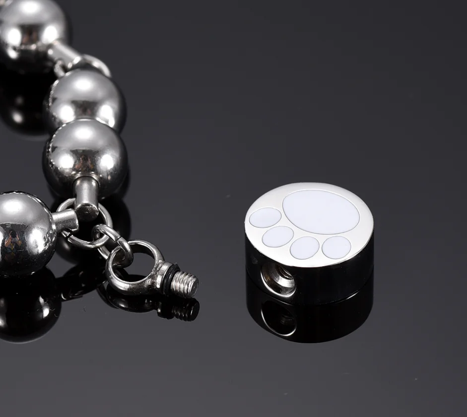 Stainless Steel Bead Chain Bracelet With Paw Print Charm Memorial Urns For Ashes Cremation Jewelry Bangles Ashes Locket