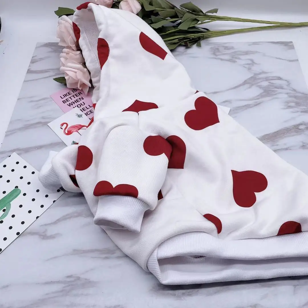 JXANRY Dog Heart Print Hoodie Autumn Winter Pet Clothes Japan Fashion Luxury Dog Coat