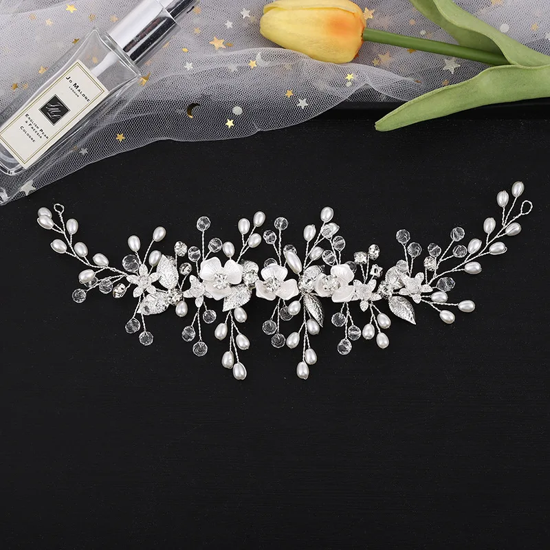 Handmade Romantic Wedding Hair Bands For Brides Flower Pearl Crystal Wedding Bride Hair Accessories Bridal Hair Decoration Vine