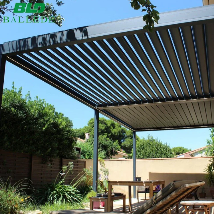 Build a pergola waterproof automatic motorized aluminio retractable outdoor electric pergola roof aluminium