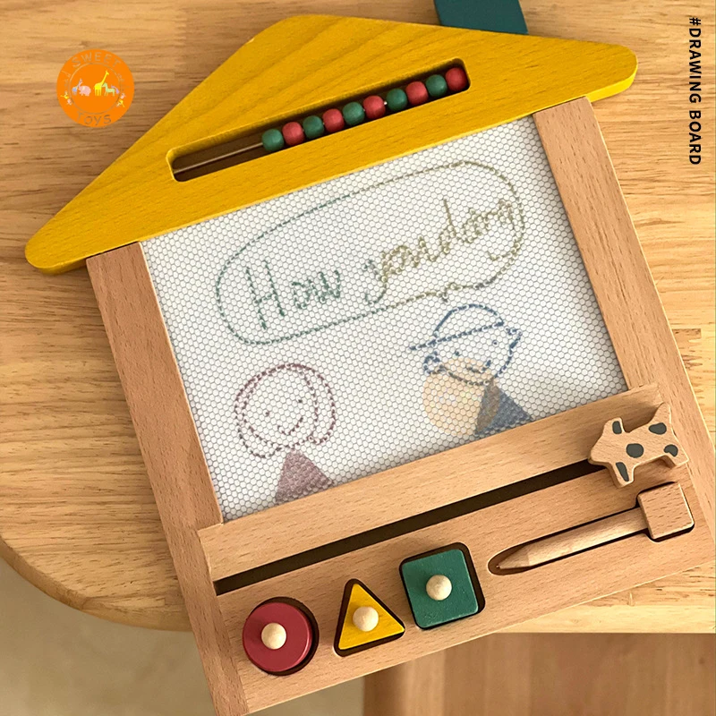 Wooden Drawing Board Writing Coloring Erasable Cartoon Household Multifunction Toy For Early Educational and Distant Learning