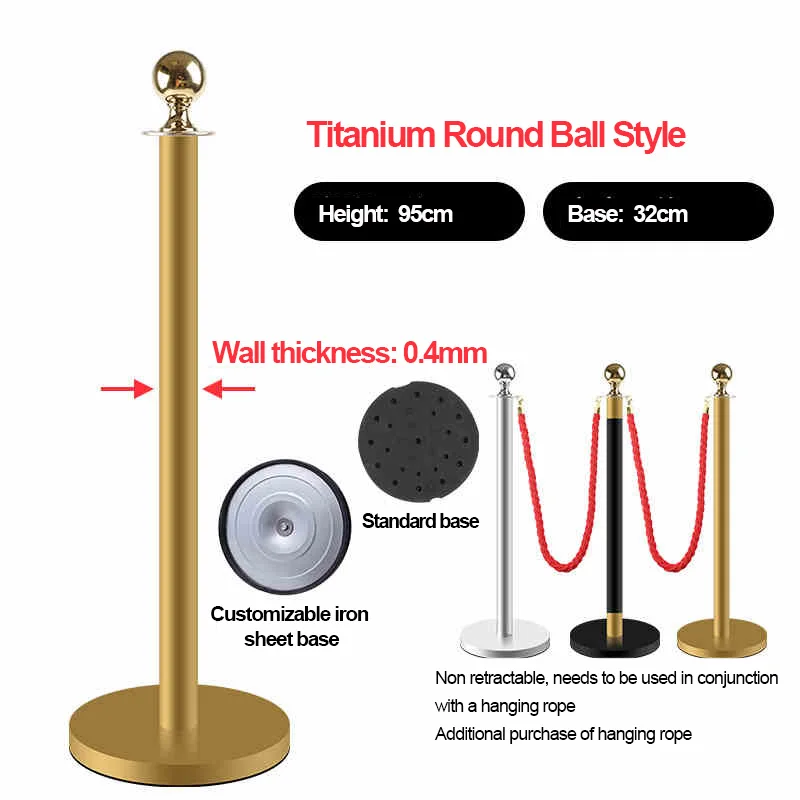 Red Rope Stainless Steel Gold Stanchion with Ball Top Red Crowd Control Barrier